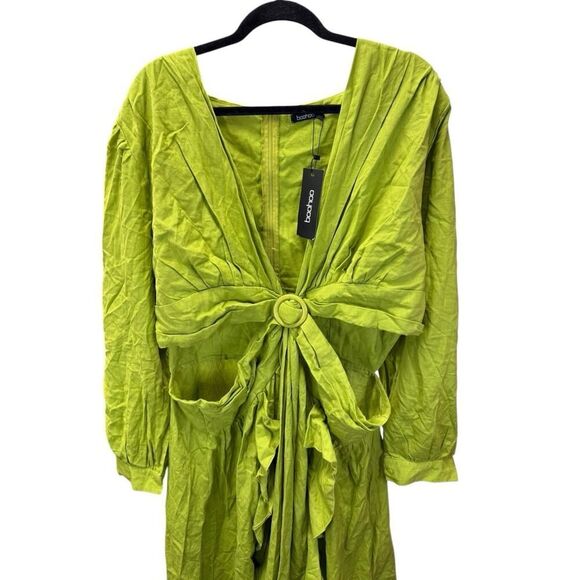 Plus Size Linen Look Olive Cut Out Ruffle Maxi Dress US 20 Long Sleeve Boho - Picture 8 of 16